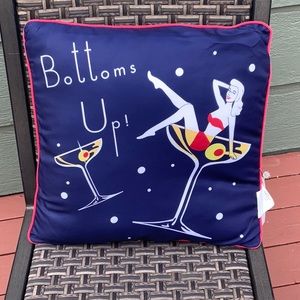 NWT PJ SALVAGE “BOTTOMS UP” PILLOW, 17.5 in x 17.5 inches